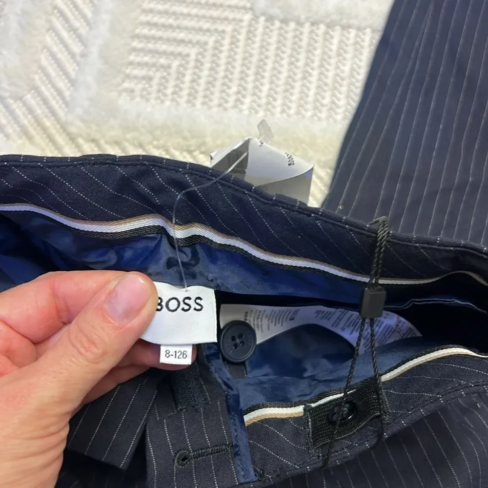 BOSS - Pinstripe Dress Pants - Navy
